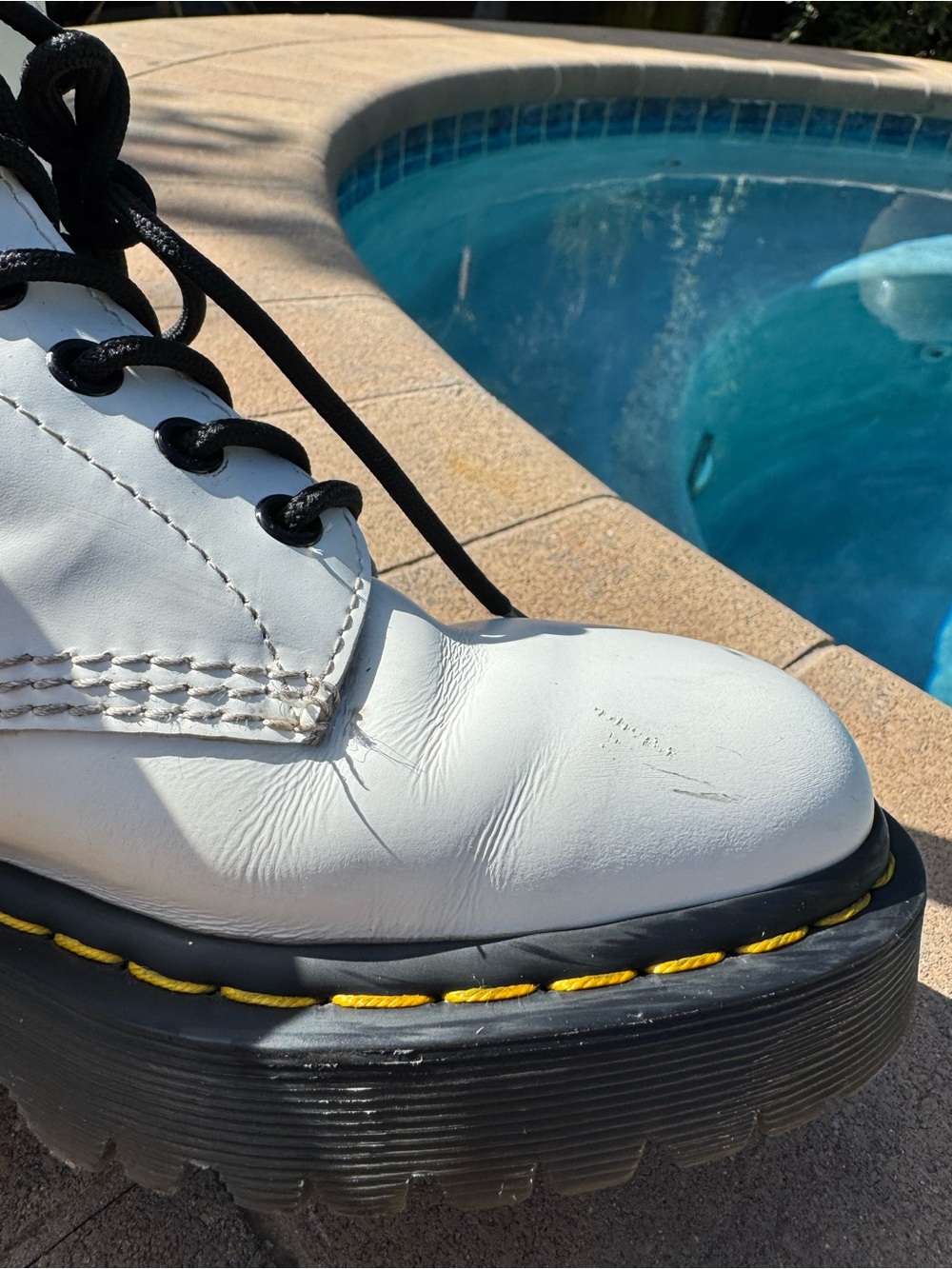 Dr. Martens White Leather Lace-Up Boots with Black Accents - Picture 4 of 15